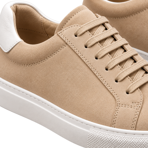 Beige & White Premium Leather Trainers | Loont Stheken